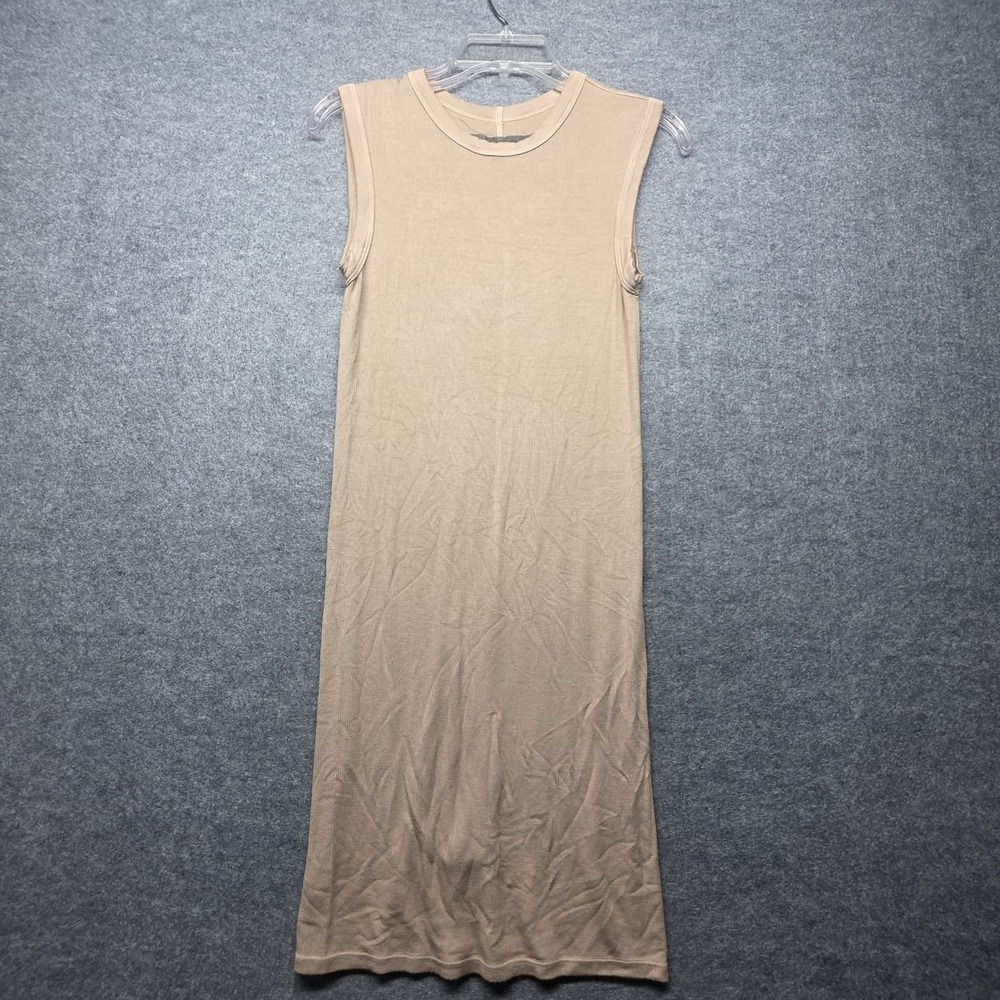Enza Costa Silk Rib Maxi Tank Dress Beige Taupe Sleeveless Stretch Size M USA
